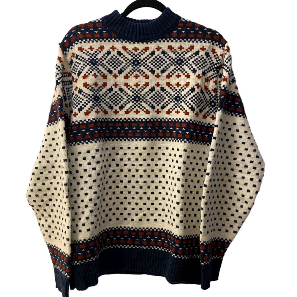 Vintage Lord Jeff Winter Nordic Fisherman Knit Sweater Navy white Large